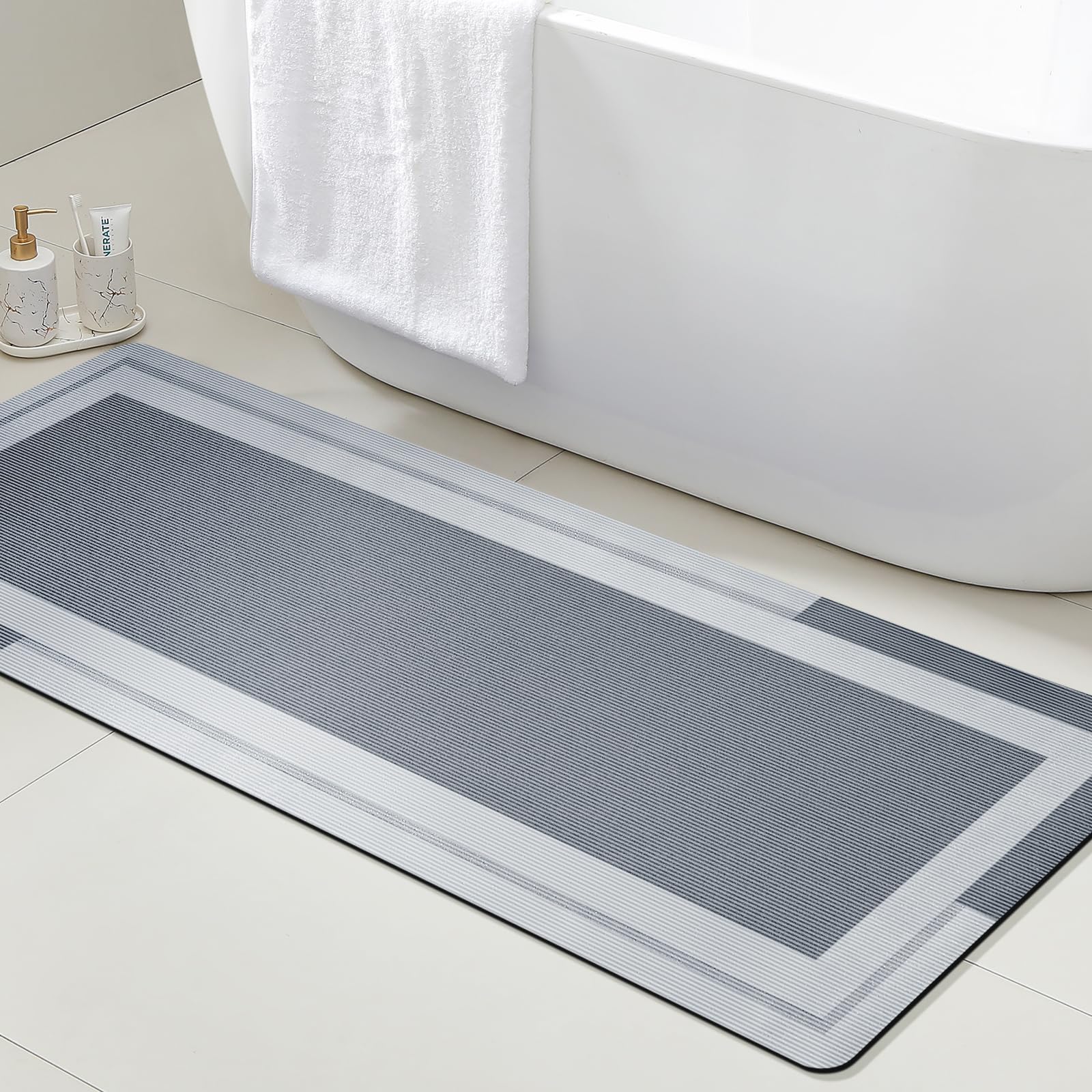 Quick Dry Diatomite Bath Mat - VIKAMA Badezimmer-Läufer-Teppich mit rutschfester Gummiunterseite, schnell