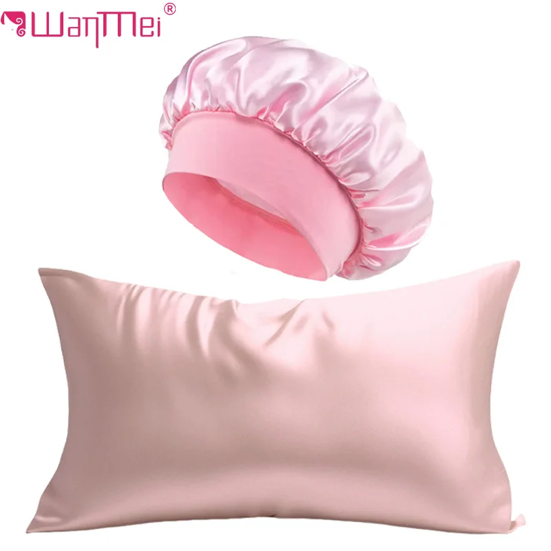 Satin Silk Pillowcase Hair Skin - 2-teiliges Set aus Seiden-Kissenbezügen und Satin-Mützen-Set,