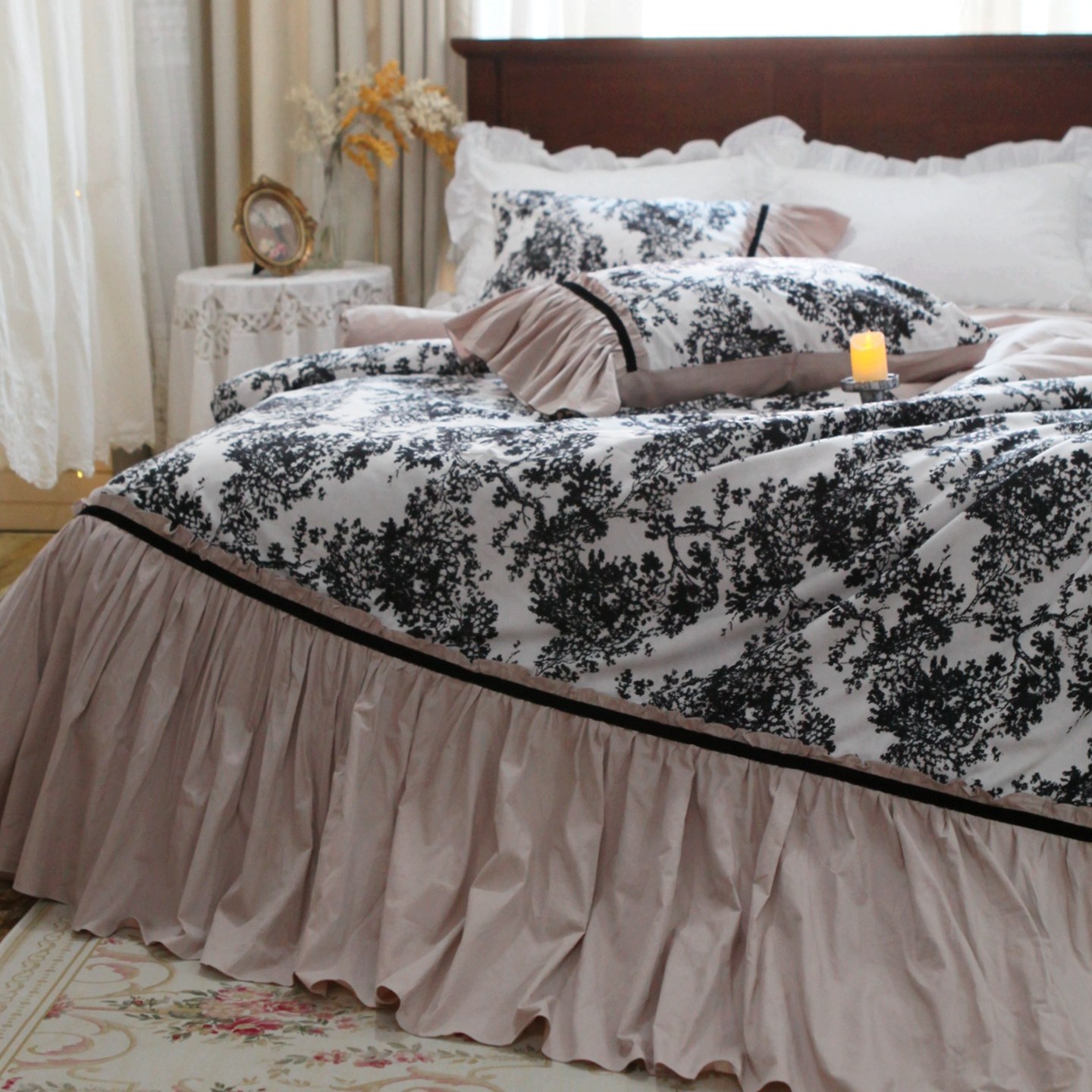 Aesthetic Floral Duvet Cover - Christy Französischer Prinzessinnen-Stil Rüschenrock Bettwäsche-Set Reine