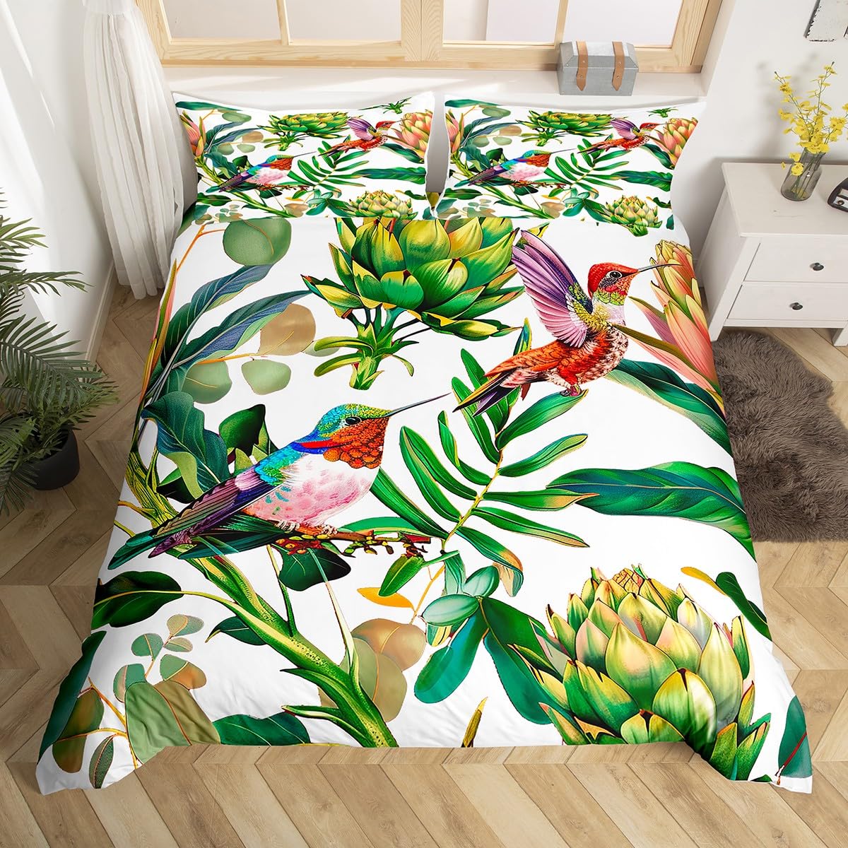 Aesthetic Floral Duvet Cover - Kolibri Bettwäsche Set Luxus Floral Vögel