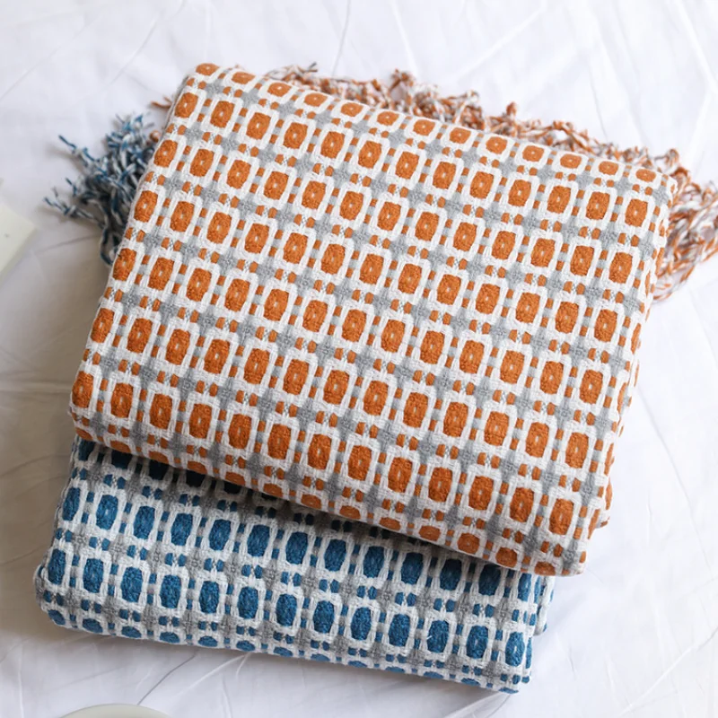 Boho Throw Blanket Fringe - Geometrische Gitter-Jacquard-Webdecke, Boho-Karo-Decke mit Quasten, Moderne