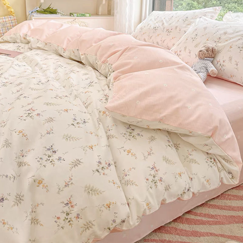 Aesthetic Floral Duvet Cover - Ins rosa Blumen Bettwäsche Set Mode
