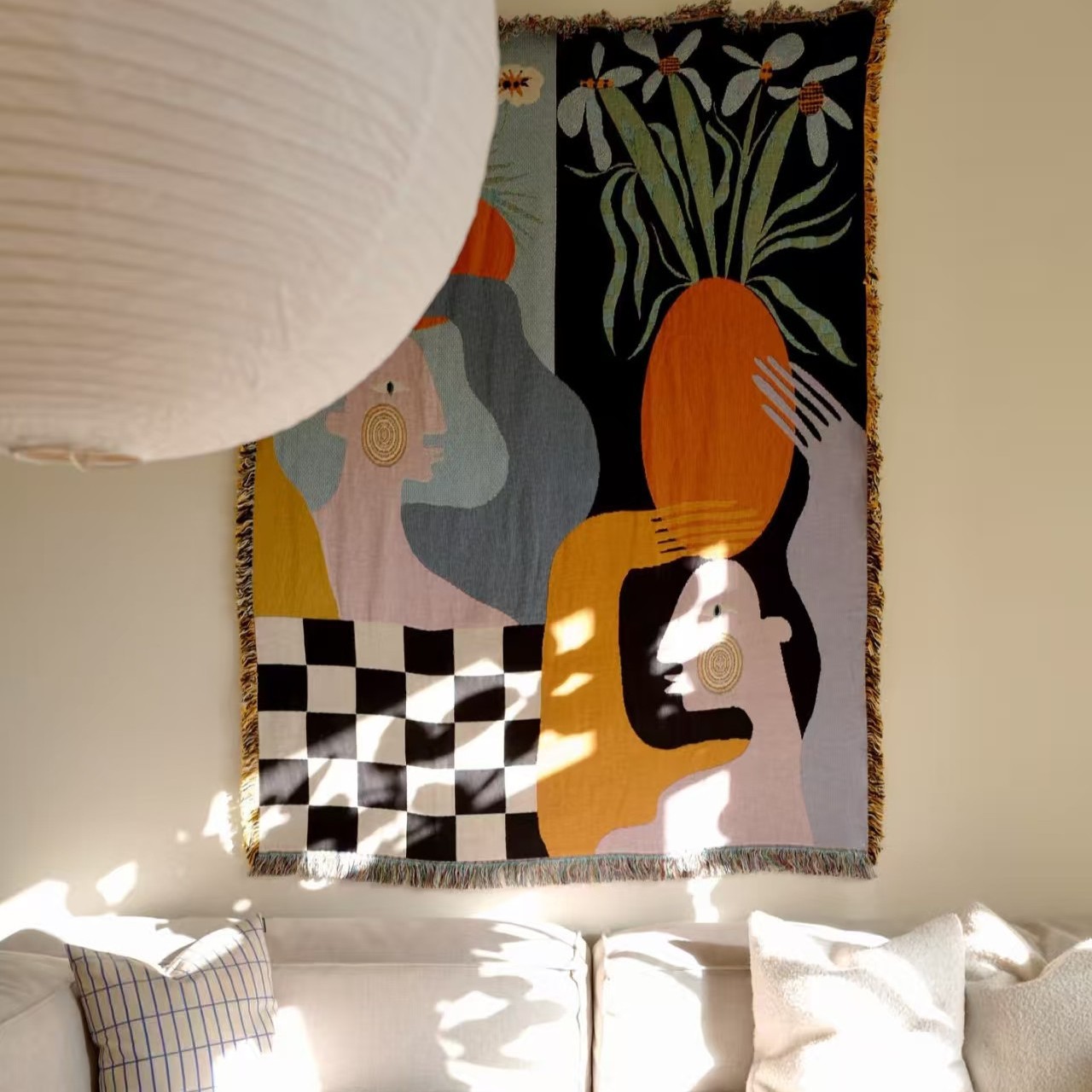 Boho Throw Blanket Fringe - Moderne Abstrakte Kunst-Wandteppiche Boho Gewebte Jacquard-Wandbehänge