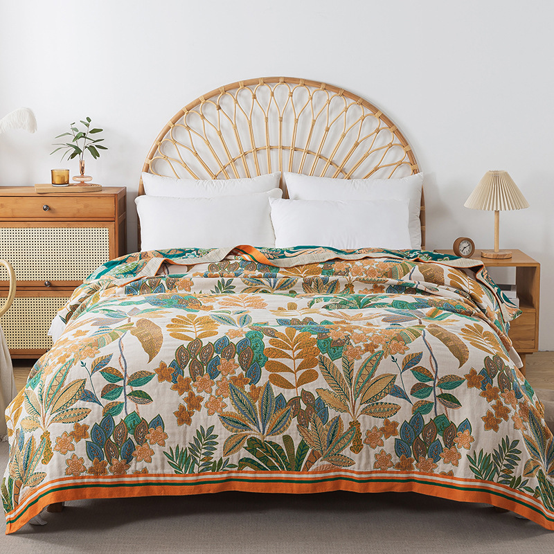 Muslin Cotton Bedspread - Musselin-Gaze-Tagesdecke auf dem Bett, AB-Seite, 4-lagige
