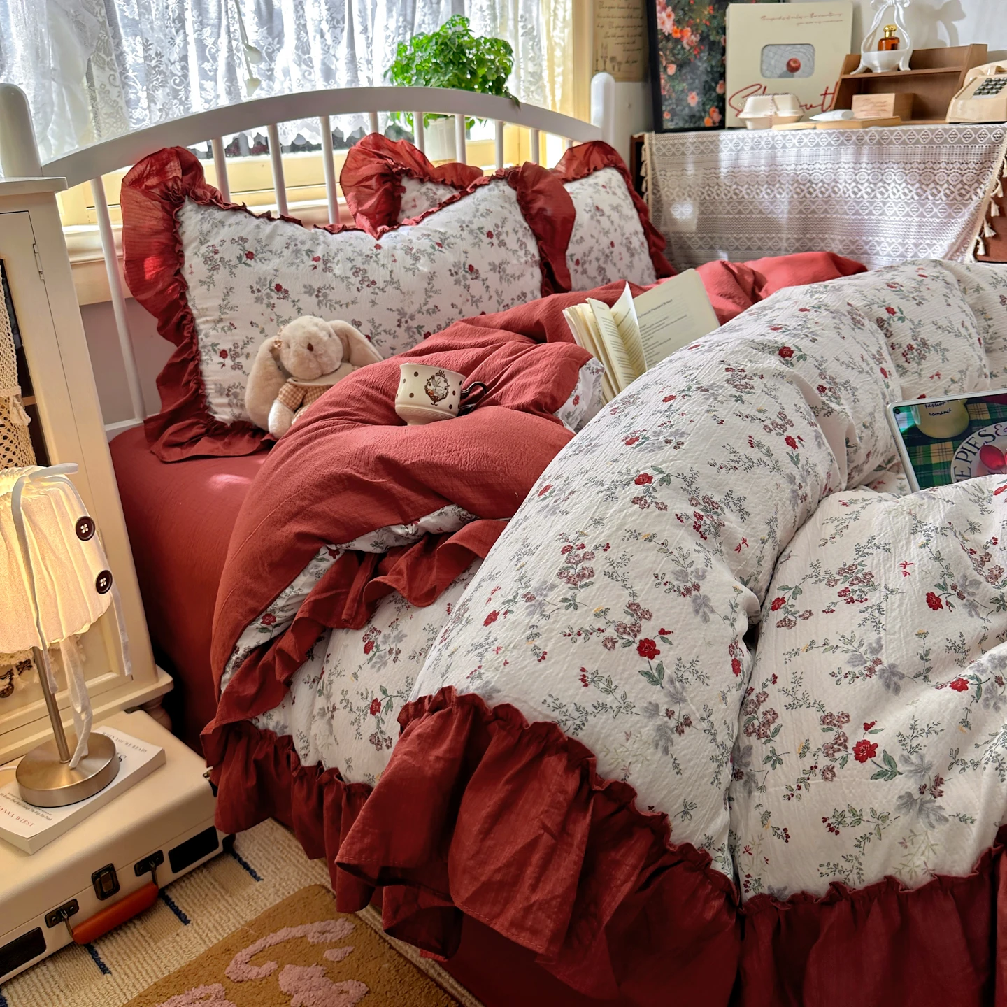 Aesthetic Floral Duvet Cover - Französisches Vintage-Bettwäsche-Set im Landhausstil mit Blumenmuster