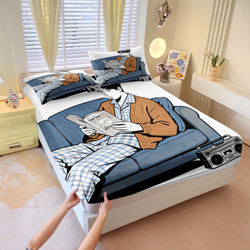 Fitted Bed Sheets Deep Pocket - Weiches Reise-Bettlaken-Set: Modisches Sofa-Reiseplanungs-Print-Bettlaken-Set, gemütliches elastisches