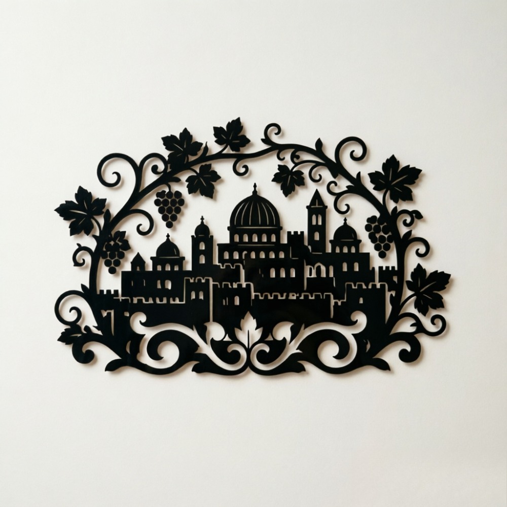 Home Decor - CIFBUY Eisen-Wandkunst Jerusalem Skyline Weinberg Metallschild