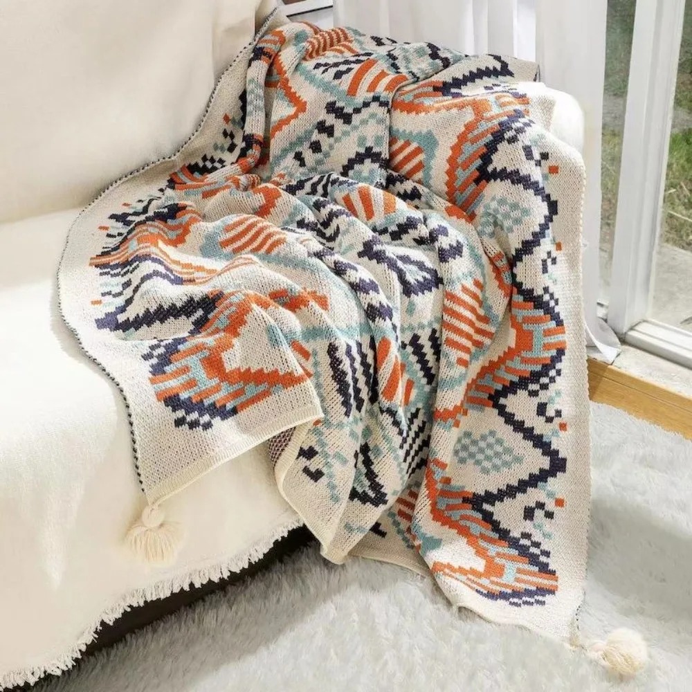 Vintage Grob Gestrickte Boho-D – Boho Throw Blanket Fringe Bewertung und Preis