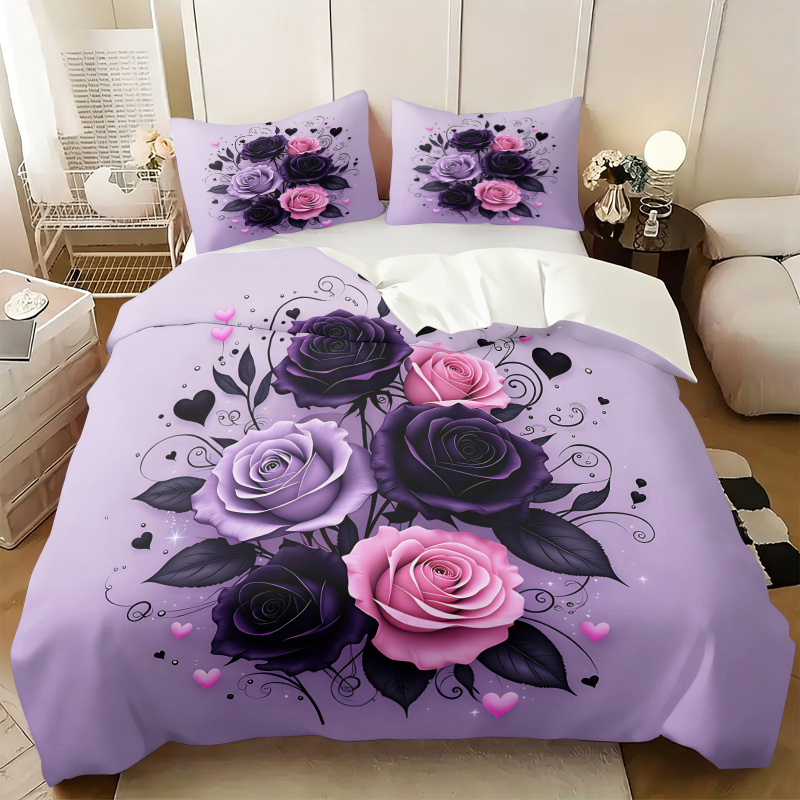 Lila Schwarz Rosa Rosen-Herz B – Aesthetic Floral Duvet Cover Bewertung und Preis