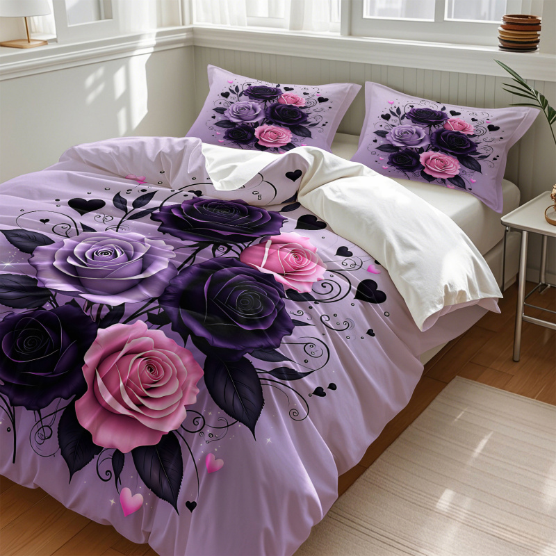 Lila Schwarz Rosa Rosen-Herz B – Aesthetic Floral Duvet Cover Bewertung und Preis