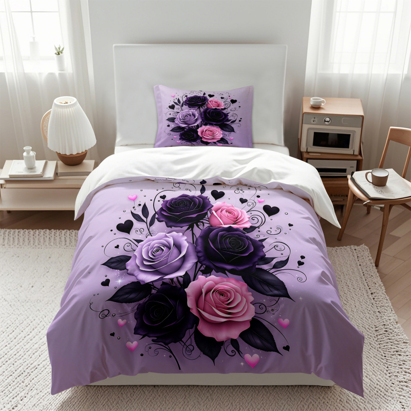 Lila Schwarz Rosa Rosen-Herz B – Aesthetic Floral Duvet Cover Bewertung und Preis