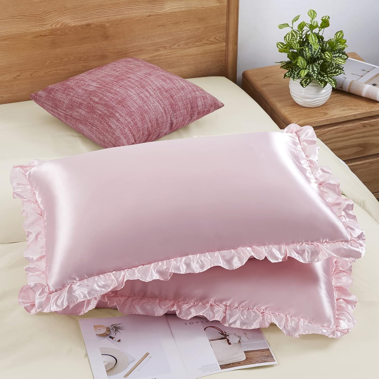 2 Stück Satin-Rüschenkissenbez – Satin Silk Pillowcase Hair Skin Bewertung und Preis